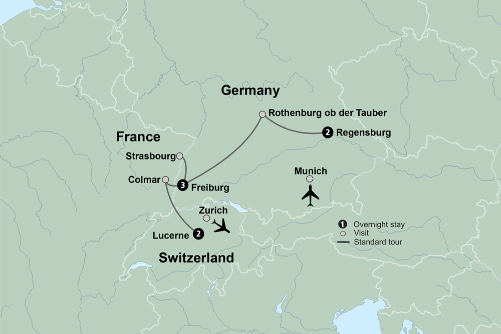 Map of Enchanting Christmas Markets of Germany, France and Switzerland from Collette