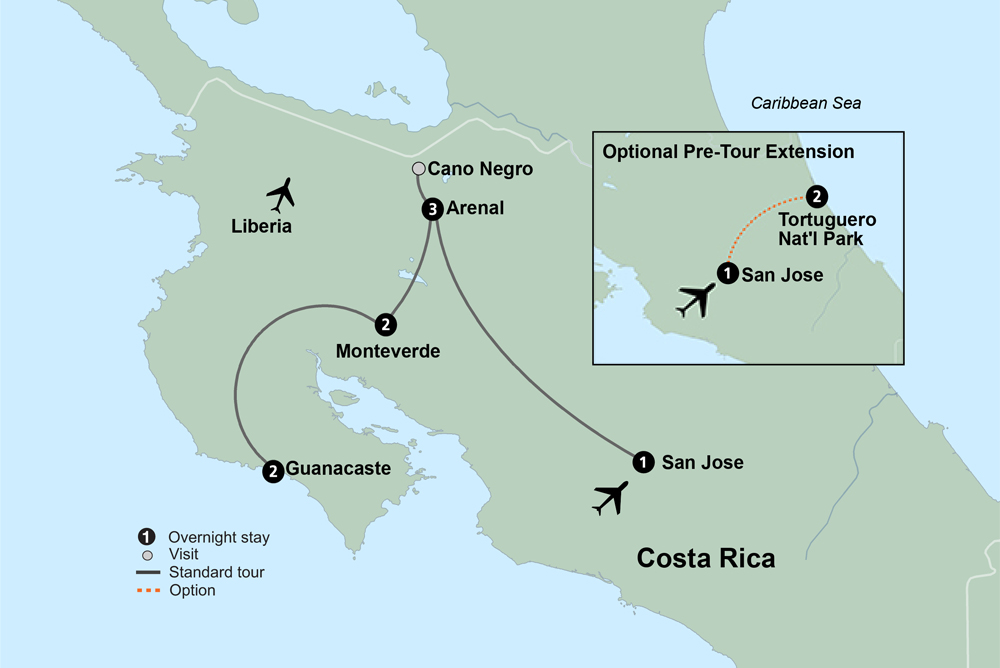 Tropical Costa Rica Itinerary Map
